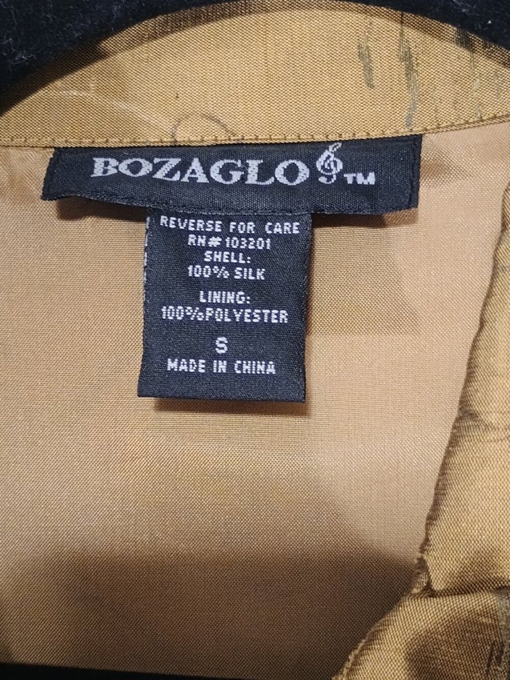 Bozaglo Size S Bronze Brown 100% Silk Floral Scroll Zip Front Lined Jacket - Picture 4 of 6